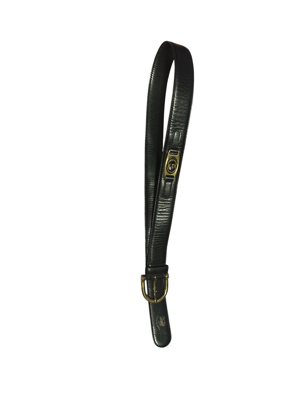 Vintage Gucci Black Leather Belt with Gold Double-G Accents - Picture 3 of 7